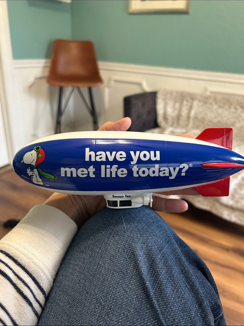 MetLife Snoopy Blue Die-Cast Blimp Coin Bank